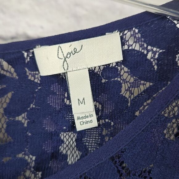 Joie Navy Jevin Silk Romper Pockets Long Sheer Sleeves Floral Lace Short Jumper - Picture 4 of 15